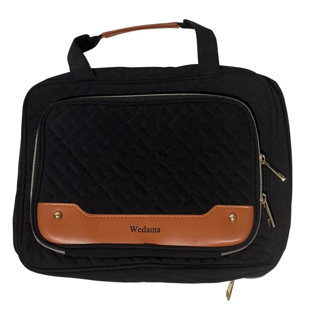 Wedama Quilted Hanging Travel Toiletry Bag Cosmetic Makeup Organizer Black‎